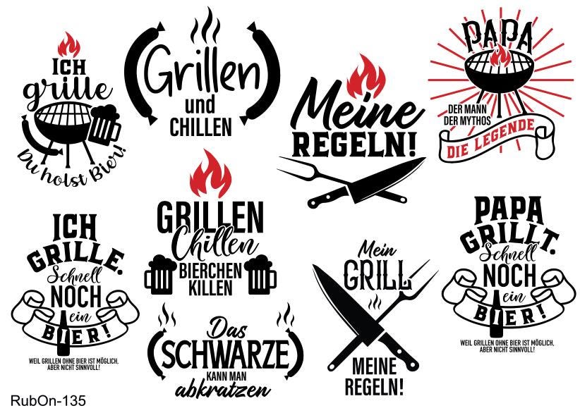 RubOn Sticker / Grillen / A5 Bogen / Randlos /Abreibebilder / DIY Sticker für z.B. Glas Holz