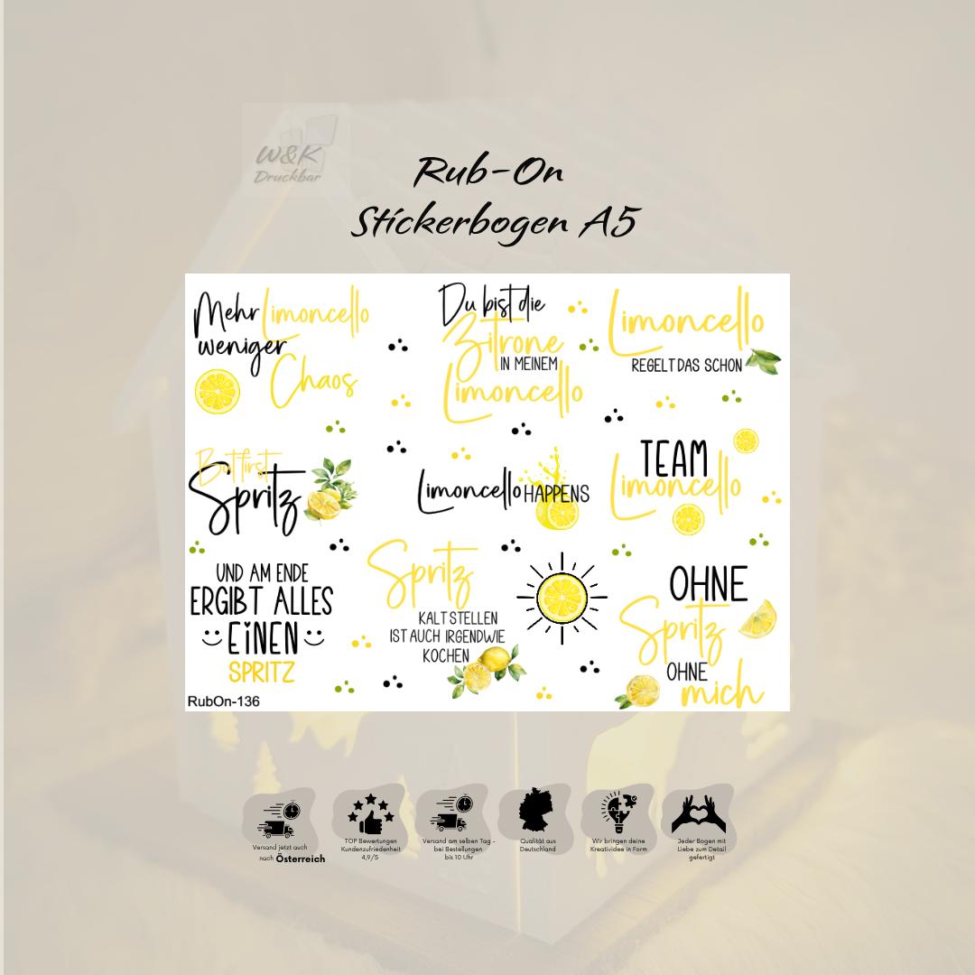 RubOn Sticker / Limoncello Spritz / A5 Bogen / Randlos /Abreibebilder / DIY Sticker für z.B. Glas Holz