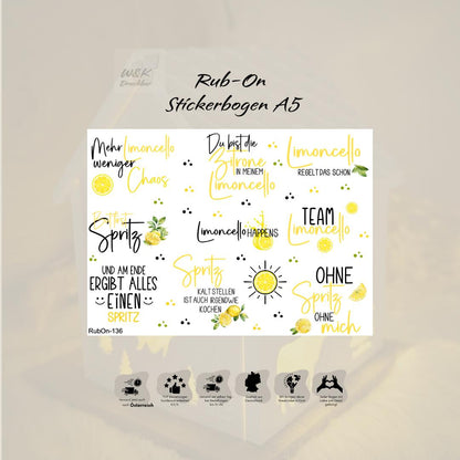 RubOn Sticker / Limoncello Spritz / A5 Bogen / Randlos /Abreibebilder / DIY Sticker für z.B. Glas Holz