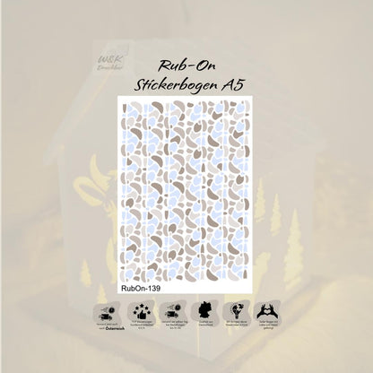 RubOn Sticker / Boho Shapes Blau / A6 Bogen / Randlos /Abreibebilder / DIY Sticker für z.B. Glas Holz