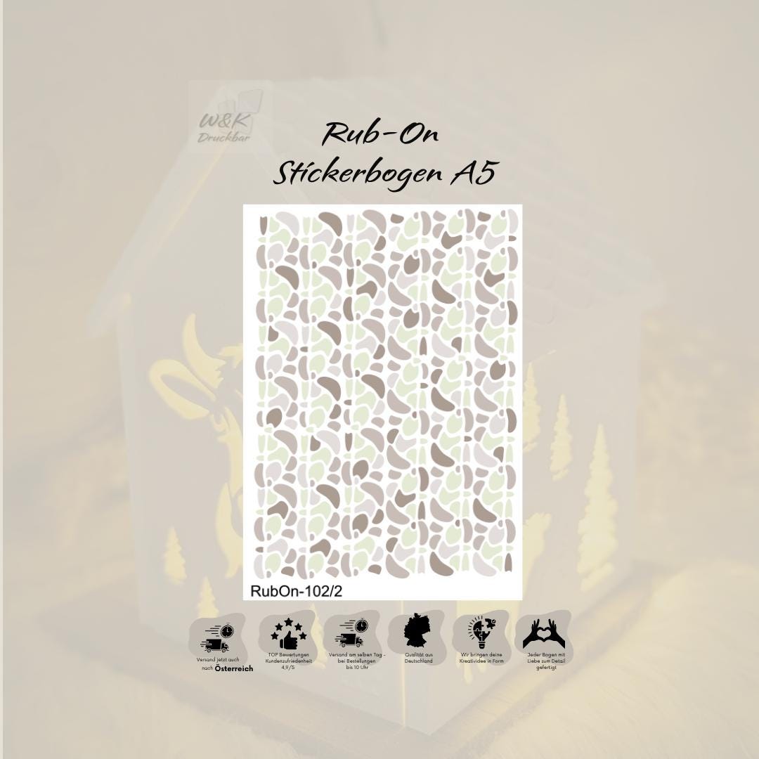 RubOn Sticker / Boho Shapes Grün / A6 Bogen / Randlos /Abreibebilder / DIY Sticker für z.B. Glas Holz