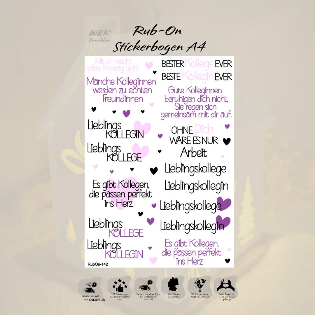 RubOn Sticker / Kolleg(e)/in / A4 Bogen / Randlos /Abreibebilder / DIY Sticker für z.B. Glas Holz