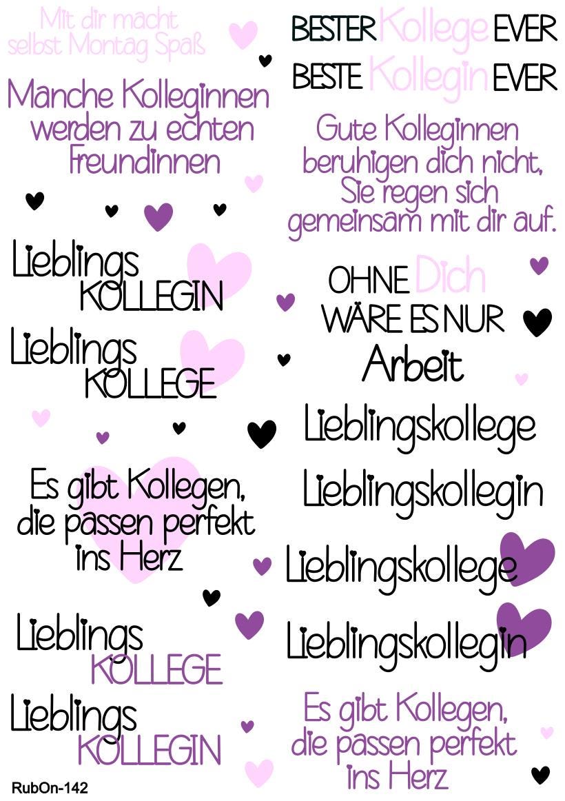 RubOn Sticker / Kolleg(e)/in / A4 Bogen / Randlos /Abreibebilder / DIY Sticker für z.B. Glas Holz