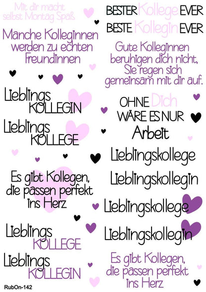 RubOn Sticker / Kolleg(e)/in / A4 Bogen / Randlos /Abreibebilder / DIY Sticker für z.B. Glas Holz