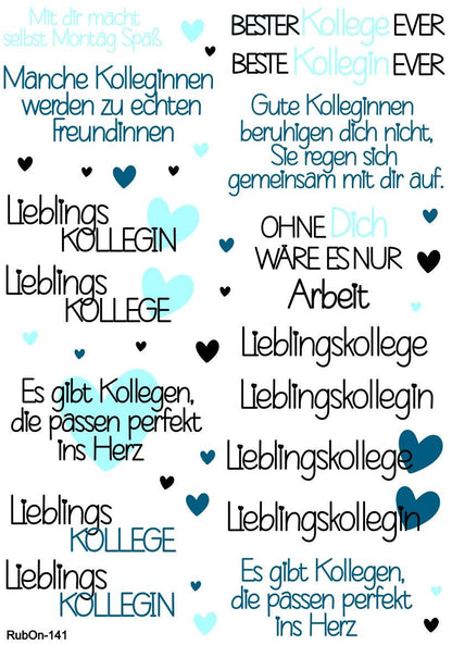 RubOn Sticker / Kolleg(e)/in / Blau / A4 Bogen / Randlos /Abreibebilder / DIY Sticker für z.B. Glas Holz