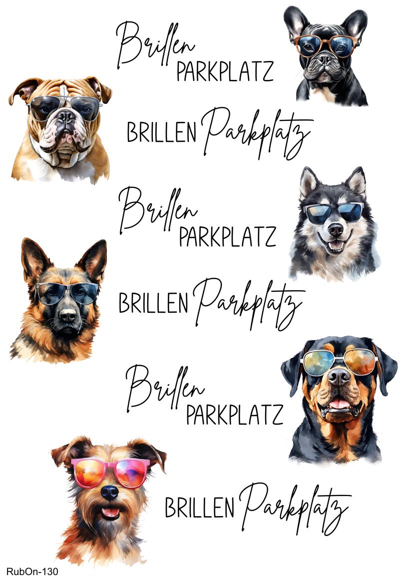 RubOn Sticker / Brillenparkplatz#4 Dog Edition / A4 Bogen / Randlos /Abreibebilder / DIY Sticker für z.B. Glas Holz