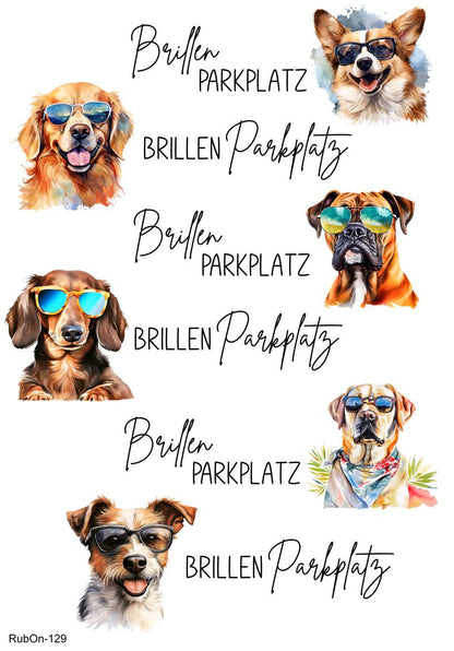 RubOn Sticker / Brillenparkplatz#4 Dog Edition / A4 Bogen / Randlos /Abreibebilder / DIY Sticker für z.B. Glas Holz