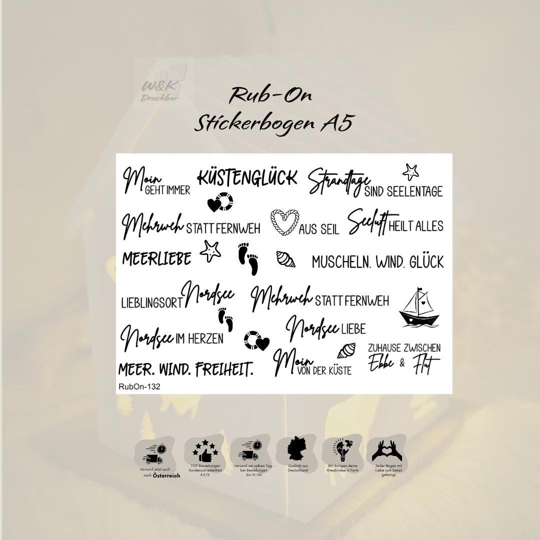 RubOn Sticker / Nordsee / A5 Bogen / Randlos / Abreibebilder / DIY Sticker für z.B. Glas Holz