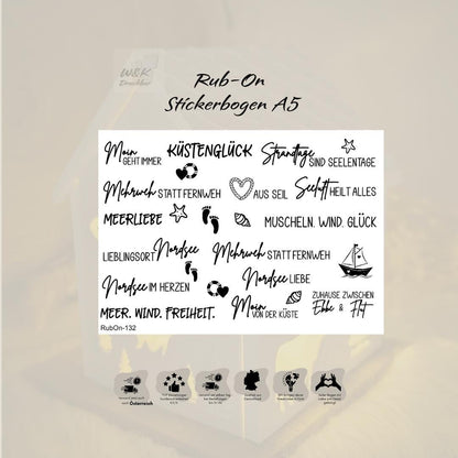 RubOn Sticker / Nordsee / A5 Bogen / Randlos / Abreibebilder / DIY Sticker für z.B. Glas Holz