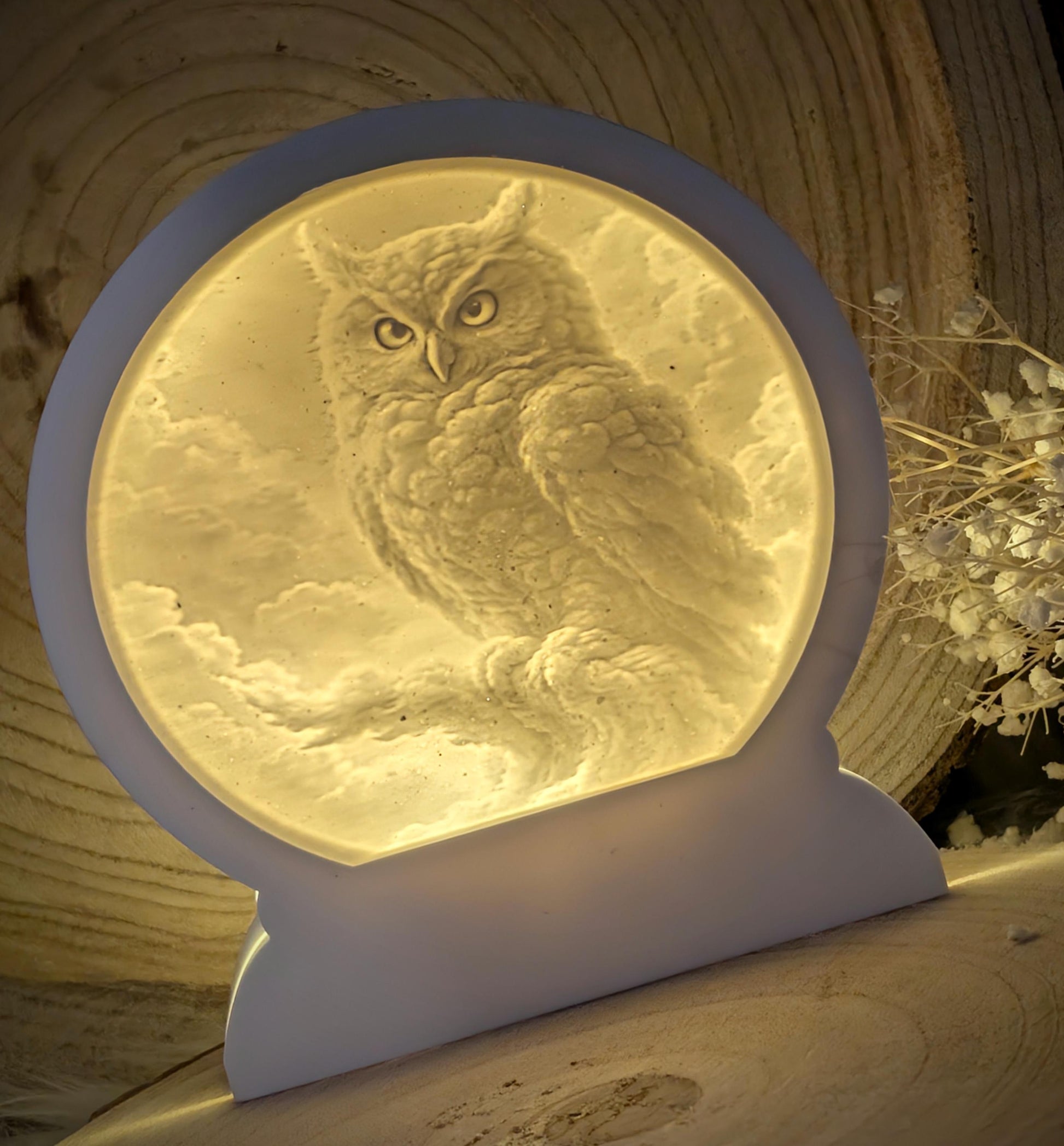 Loop Lampe/ Wintereule / Uhu / Premium-Qualität / Lampe / Lithophane / Gießform / Raysin / Silikonform