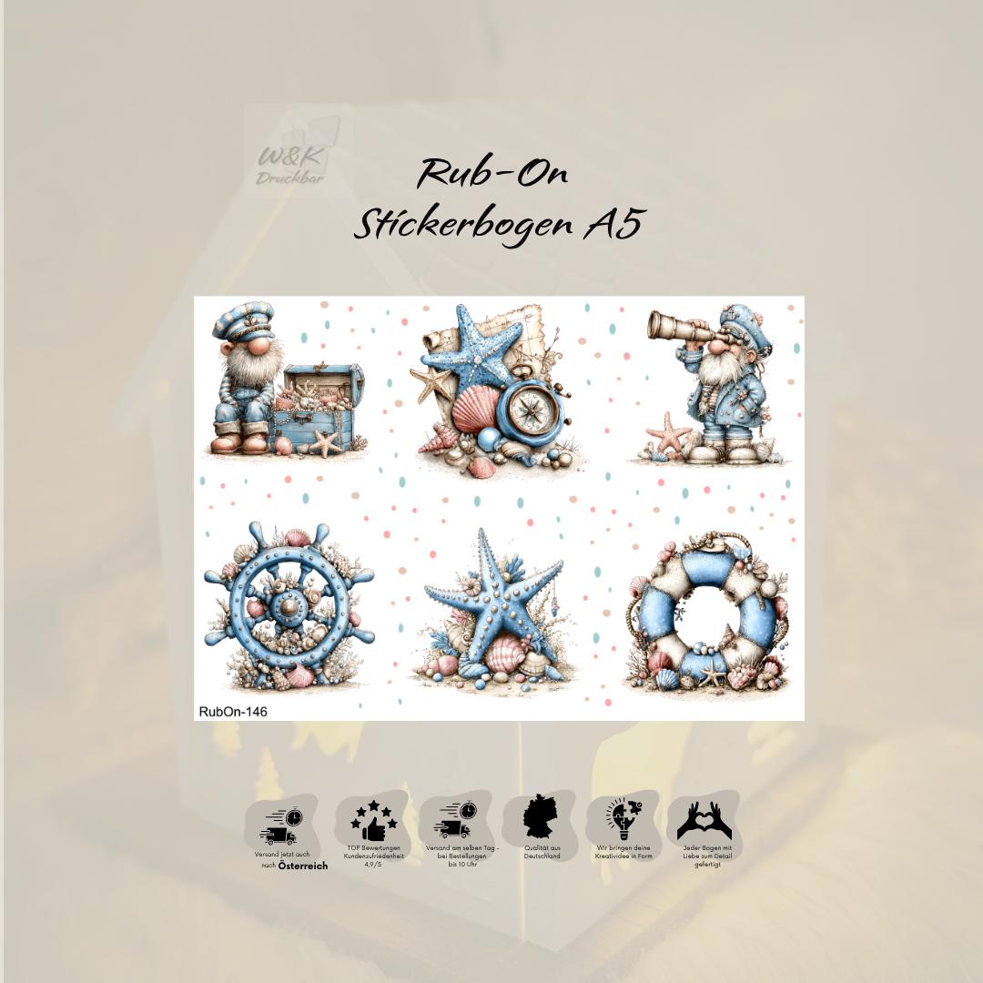 RubOn Sticker / Muschelmodus / A5 Bogen / Randlos / Abreibebilder / DIY Sticker für z.B. Glas Holz