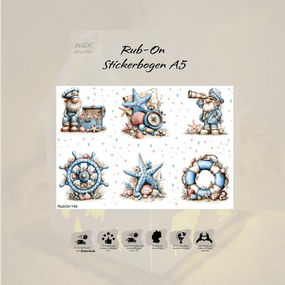 RubOn Sticker / Muschelmodus / A5 Bogen / Randlos / Abreibebilder / DIY Sticker für z.B. Glas Holz