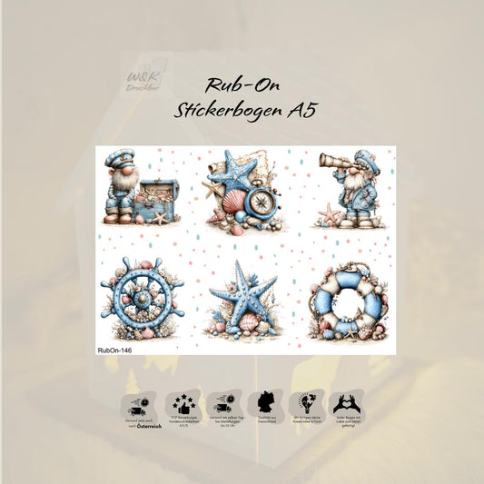 RubOn Sticker / Muschelmodus / A5 Bogen / Randlos / Abreibebilder / DIY Sticker für z.B. Glas Holz