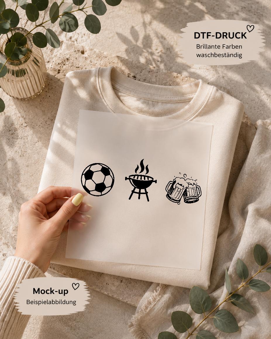 Fußball Grillen Bier / DTF Print / Bügelbild / Sommerabend / Unisex