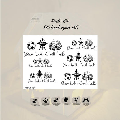 RubOn Sticker / Bier kalt. Grill heiß. / A5 Bogen / Randlos /Abreibebilder / DIY Sticker für z.B. Glas Holz