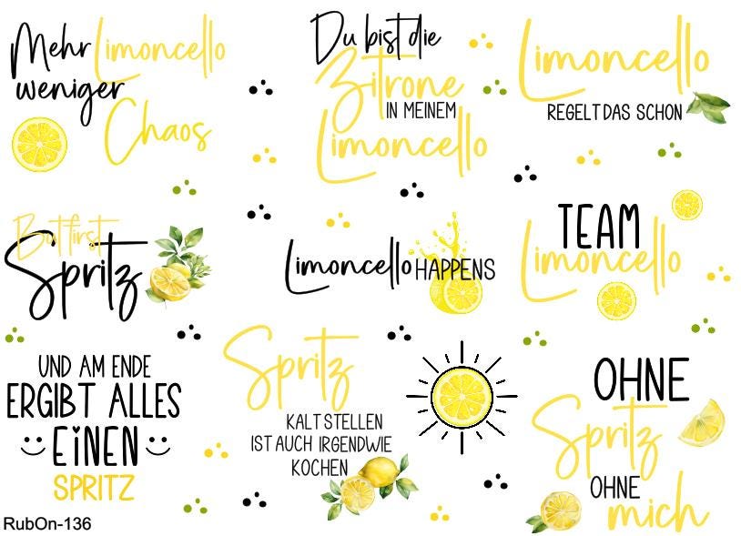 RubOn Sticker / Limoncello Spritz / A5 Bogen / Randlos /Abreibebilder / DIY Sticker für z.B. Glas Holz
