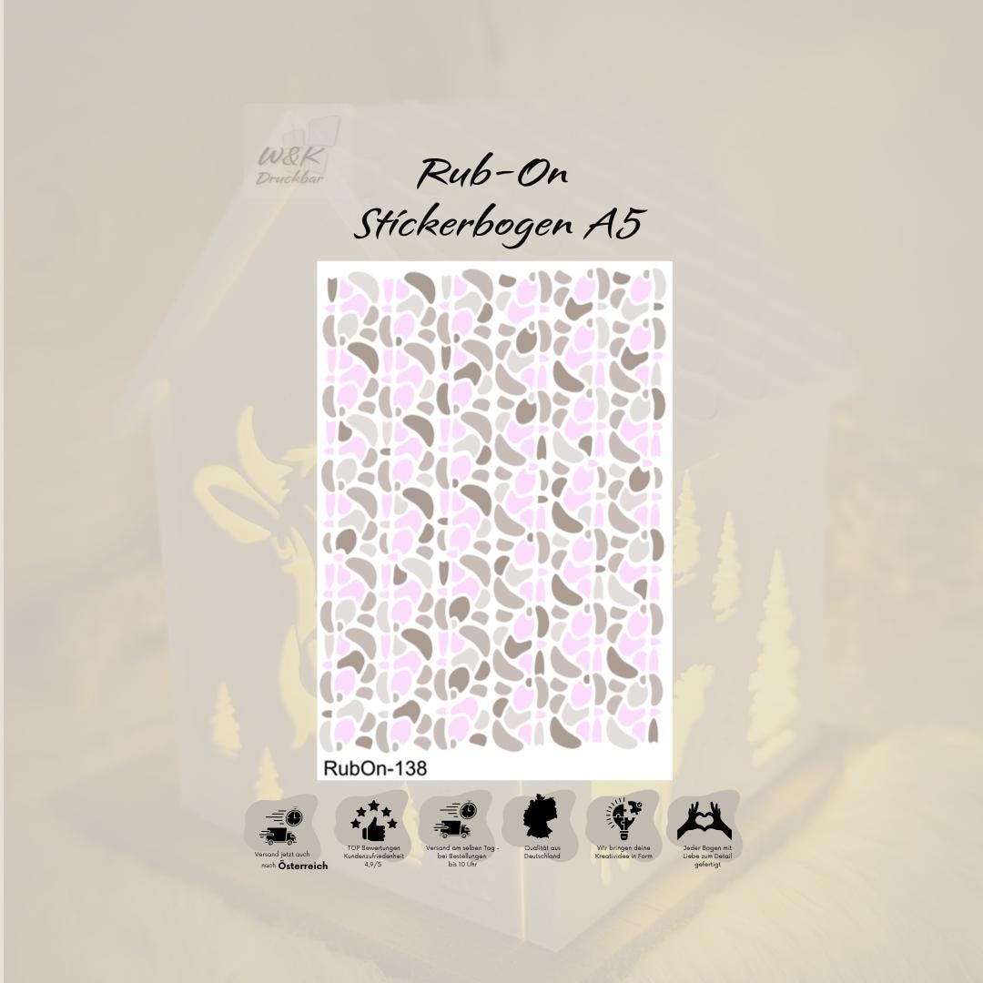 RubOn Sticker / Boho Shapes Rosa / A6 Bogen / Randlos /Abreibebilder / DIY Sticker für z.B. Glas Holz