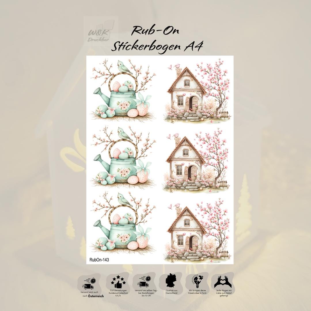RubOn Sticker / Frühling / A4 Bogen / Randlos /Abreibebilder / DIY Sticker für z.B. Glas Holz