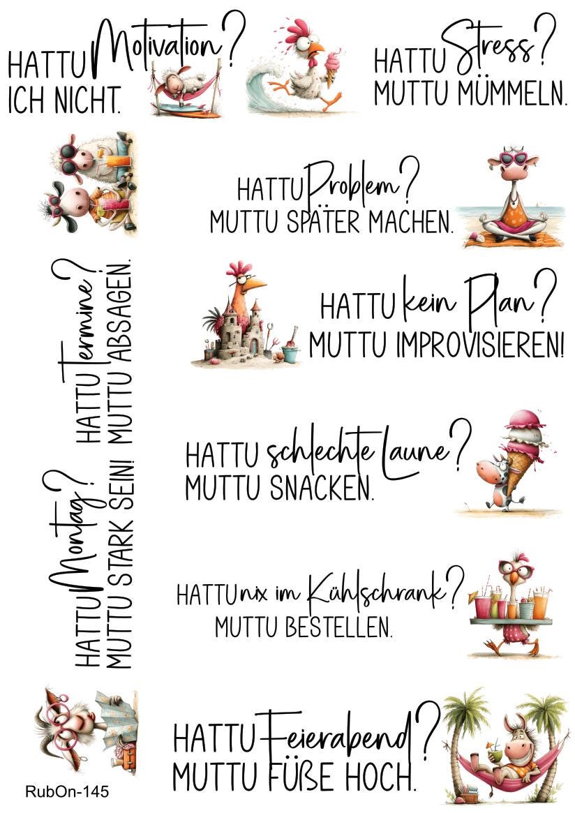 RubOn Sticker / HATTU... MUTTU... / A4 Bogen / Randlos /Abreibebilder / DIY Sticker für z.B. Glas Holz