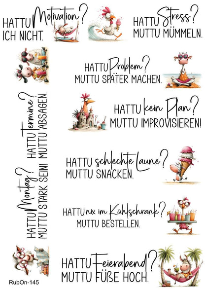 RubOn Sticker / HATTU... MUTTU... / A4 Bogen / Randlos /Abreibebilder / DIY Sticker für z.B. Glas Holz