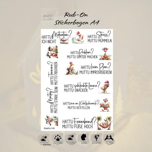 RubOn Sticker / HATTU... MUTTU... / A4 Bogen / Randlos /Abreibebilder / DIY Sticker für z.B. Glas Holz
