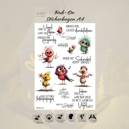 RubOn Sticker / Schnabel voraus / A4 Bogen / Randlos /Abreibebilder / DIY Sticker für z.B. Glas Holz