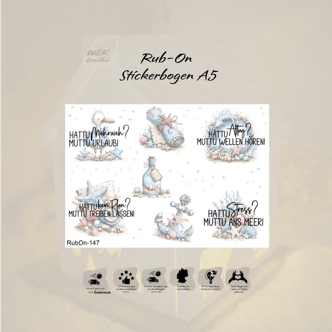 RubOn Sticker / Küstenchaos / A5 Bogen / Randlos / Abreibebilder / DIY Sticker für z.B. Glas Holz