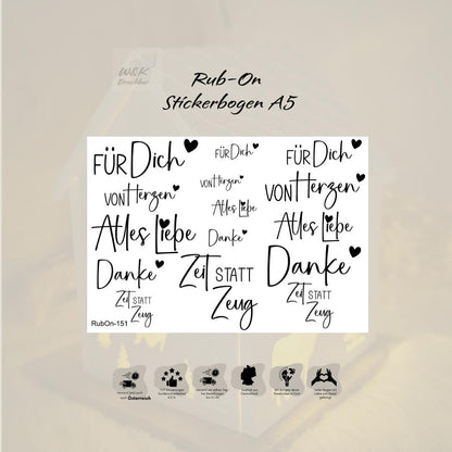 RubOn Sticker / Geschenkliebe / A5 Bogen / Randlos /Abreibebilder / DIY Sticker für z.B. Glas Holz