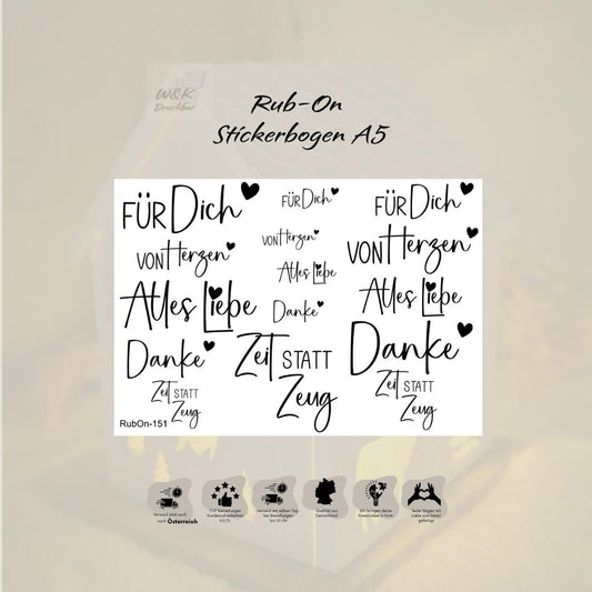 RubOn Sticker / Geschenkliebe / A5 Bogen / Randlos /Abreibebilder / DIY Sticker für z.B. Glas Holz