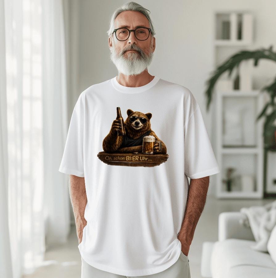 Oh, schon Bier Uhr / DTF Print / Bügelbild / Bär / Unisex