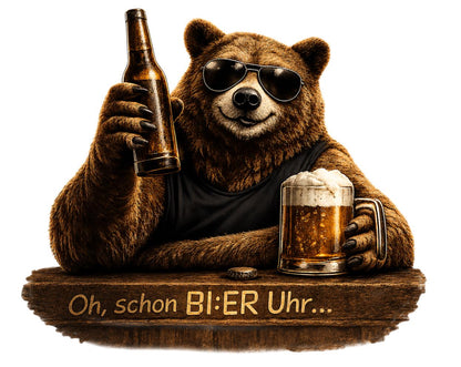 Oh, schon Bier Uhr / DTF Print / Bügelbild / Bär / Unisex