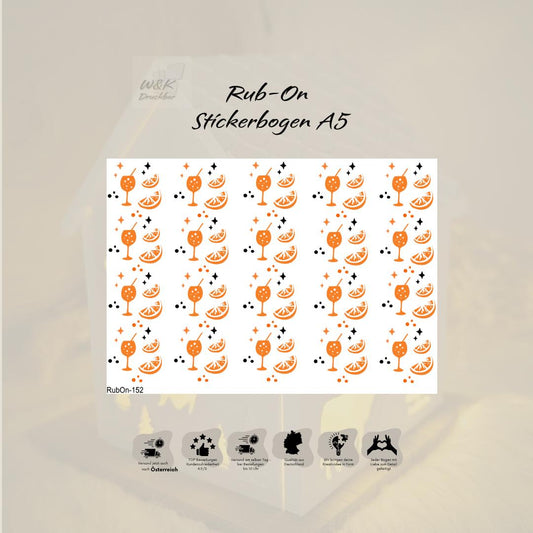RubOn Sticker / Aperitivo / A5 Bogen / Randlos / Abreibebilder / DIY Sticker für z.B. Glas Holz