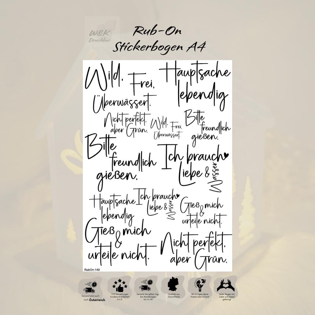 RubOn Sticker / Grünzeug mit Meinung / A4 Bogen / Randlos /Abreibebilder / DIY Sticker für z.B. Glas Holz