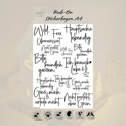 RubOn Sticker / Grünzeug mit Meinung / A4 Bogen / Randlos /Abreibebilder / DIY Sticker für z.B. Glas Holz