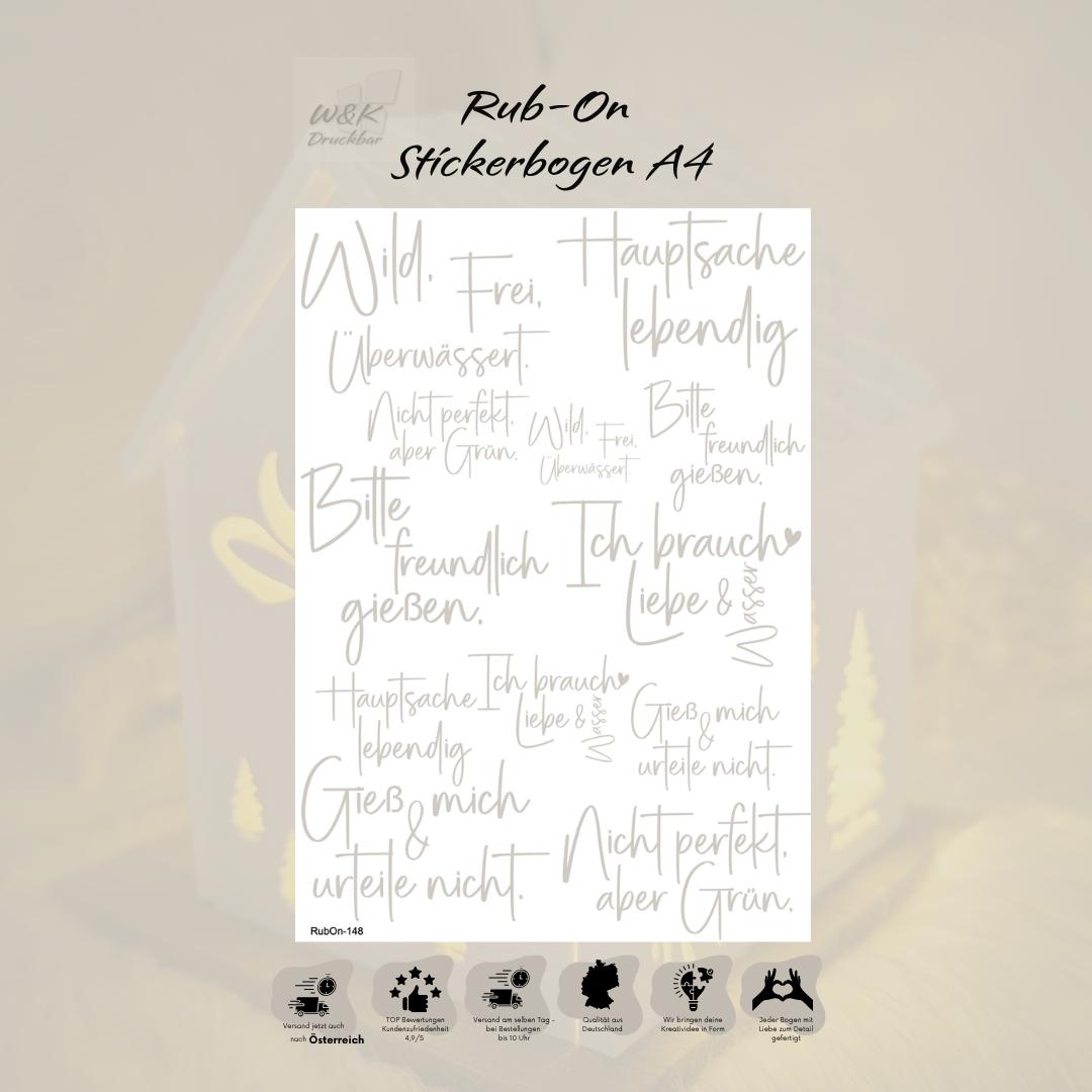 RubOn Sticker / Grünzeug mit Meinung / A4 Bogen / Randlos /Abreibebilder / DIY Sticker für z.B. Glas Holz