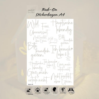 RubOn Sticker / Grünzeug mit Meinung / A4 Bogen / Randlos /Abreibebilder / DIY Sticker für z.B. Glas Holz