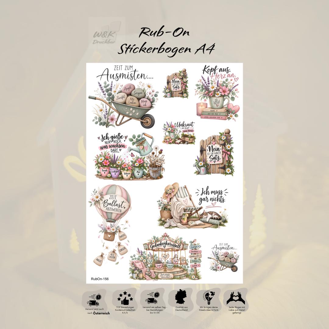 RubOn Sticker / Gedankenkarussell / A4 + A5 Bogen / Randlos / Abreibebilder / DIY Sticker für z.B. Glas Holz