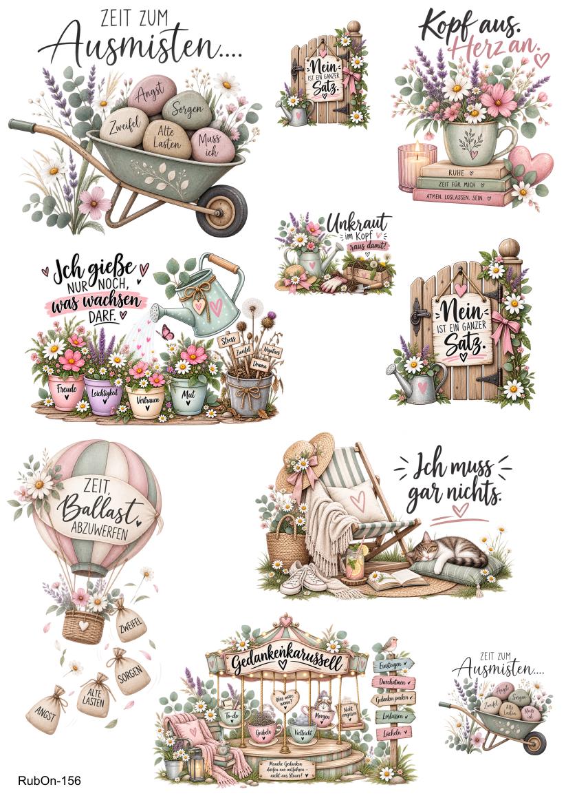 RubOn Sticker / Gedankenkarussell / A4 + A5 Bogen / Randlos / Abreibebilder / DIY Sticker für z.B. Glas Holz