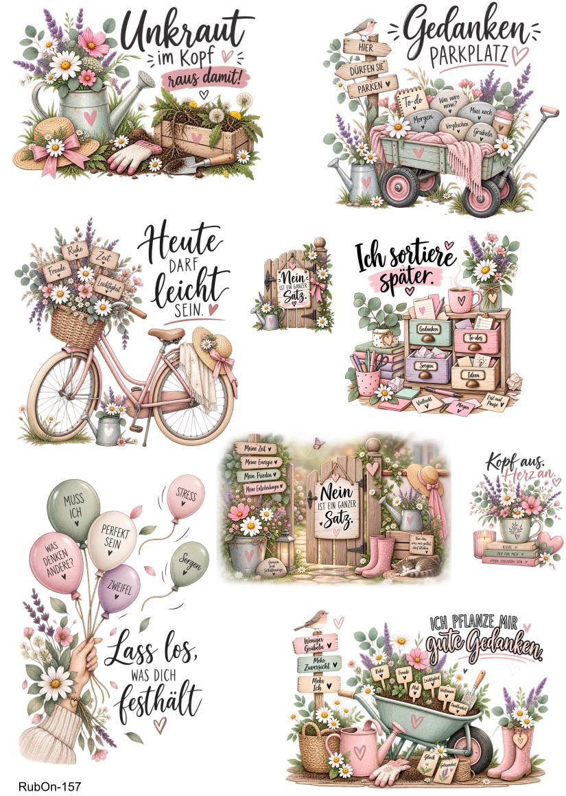 RubOn Sticker / Gedankenkarussell / A4 + A5 Bogen / Randlos / Abreibebilder / DIY Sticker für z.B. Glas Holz