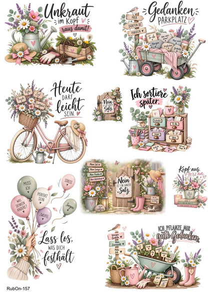 RubOn Sticker / Gedankenkarussell / A4 + A5 Bogen / Randlos / Abreibebilder / DIY Sticker für z.B. Glas Holz