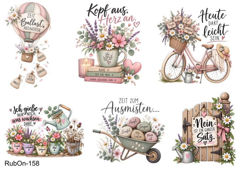 RubOn Sticker / Gedankenkarussell / A4 + A5 Bogen / Randlos / Abreibebilder / DIY Sticker für z.B. Glas Holz