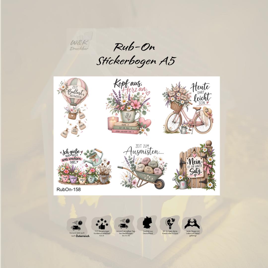 RubOn Sticker / Gedankenkarussell / A4 + A5 Bogen / Randlos / Abreibebilder / DIY Sticker für z.B. Glas Holz