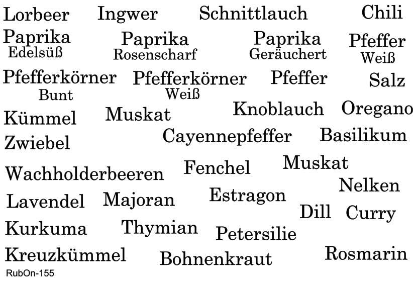 RubOn Sticker / Gewürze Klassik / A5 + A6 Bogen / Randlos / Abreibebilder / DIY Sticker für z.B. Glas Holz