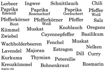 RubOn Sticker / Gewürze Klassik / A5 + A6 Bogen / Randlos / Abreibebilder / DIY Sticker für z.B. Glas Holz