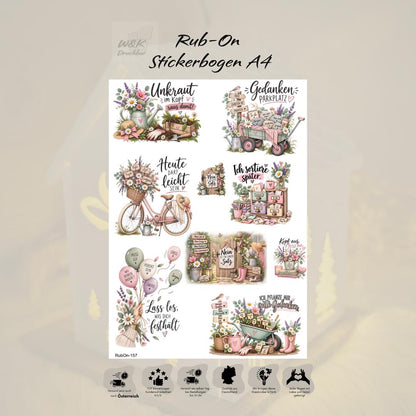 RubOn Sticker / Gedankenkarussell / A4 + A5 Bogen / Randlos / Abreibebilder / DIY Sticker für z.B. Glas Holz