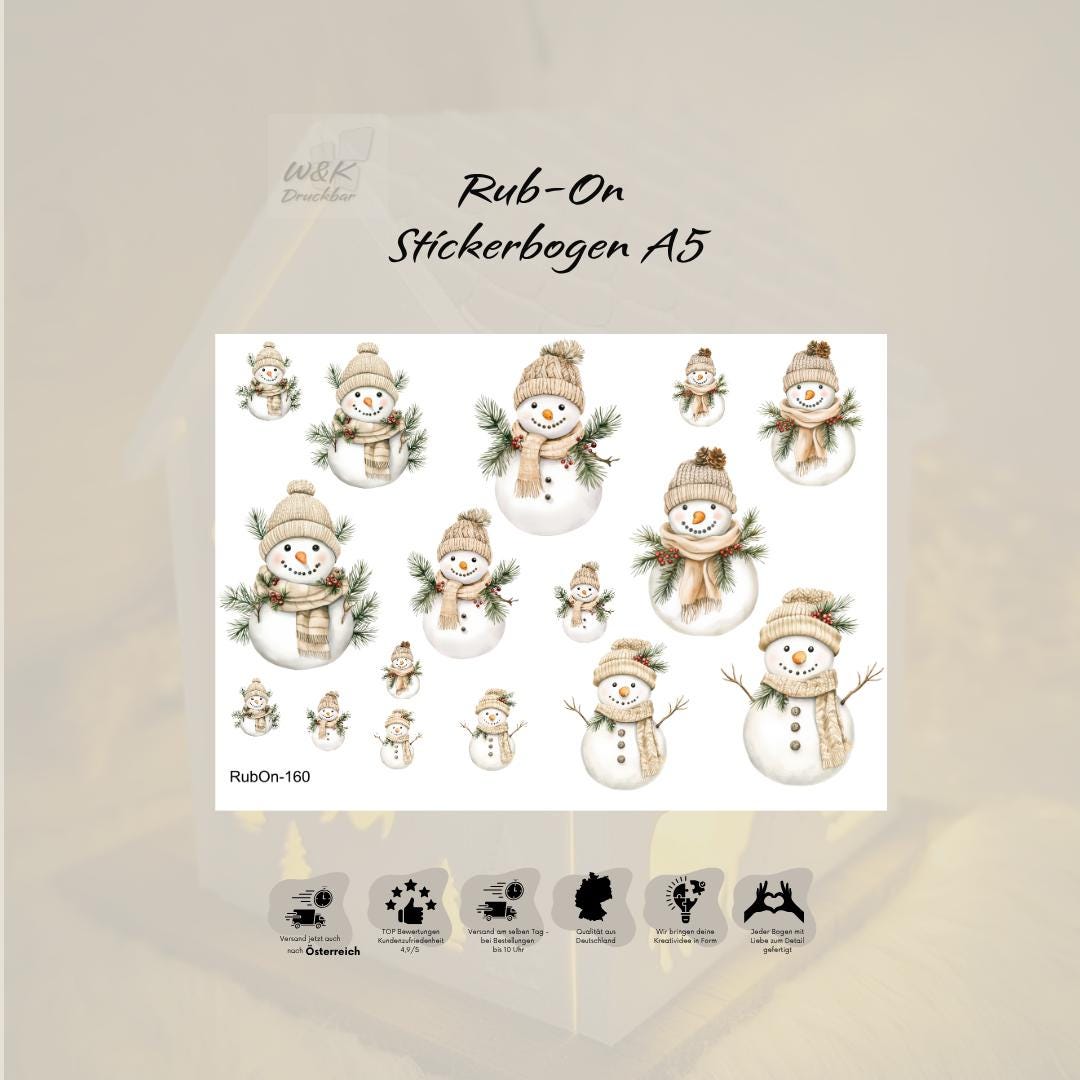 RubOn Sticker / Frostige Freunde/ A5 Bogen / Randlos / Abreibebilder / DIY Sticker für z.B. Glas Holz