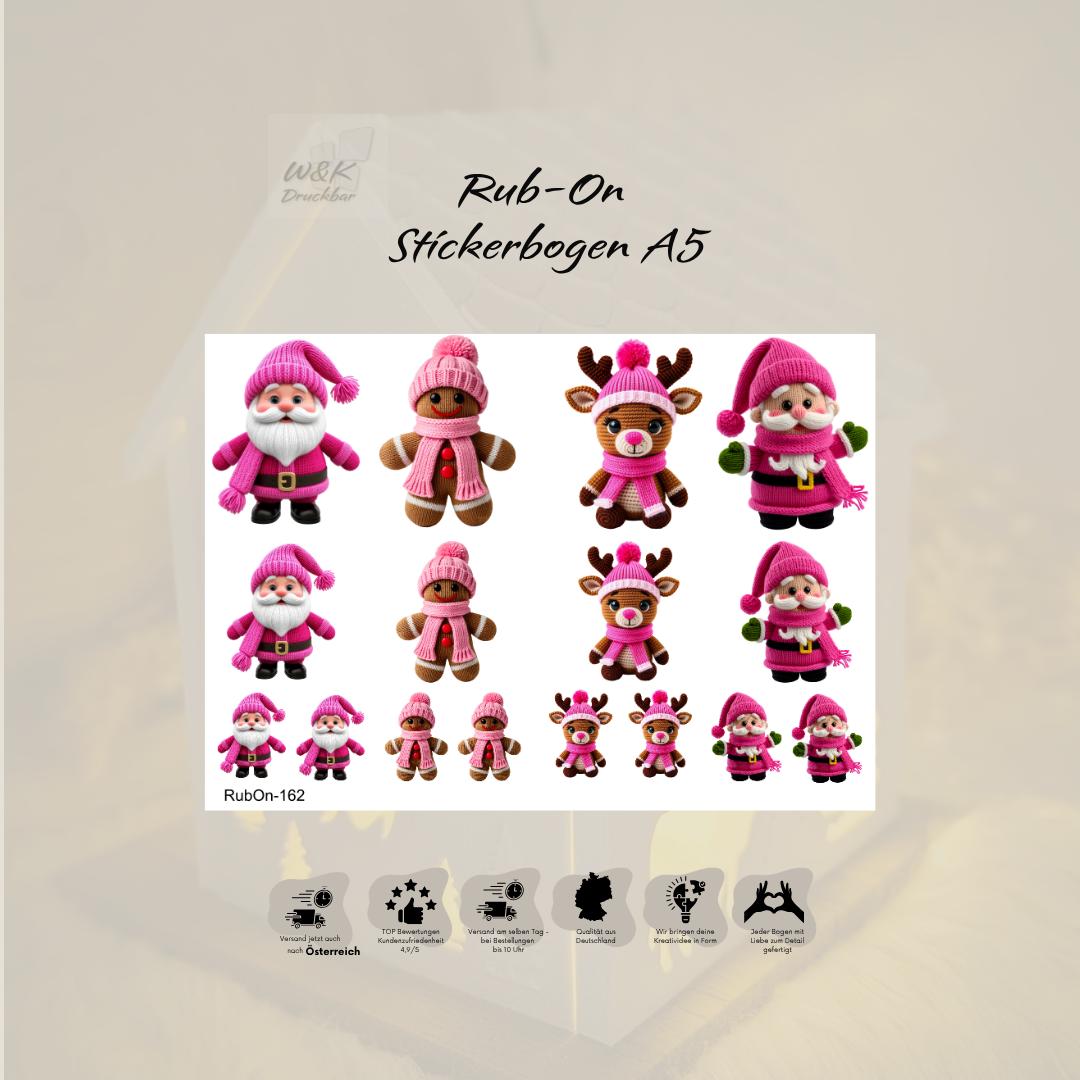 RubOn Sticker / Pinke Winterfreunde / A5 Bogen / Randlos / Abreibebilder / DIY Sticker für z.B. Glas Holz