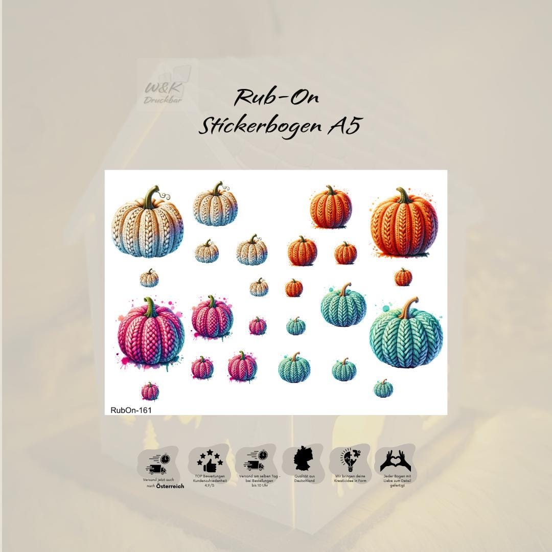 RubOn Sticker / Kuschelkürbisse/ A5 Bogen / Randlos / Abreibebilder / DIY Sticker für z.B. Glas Holz