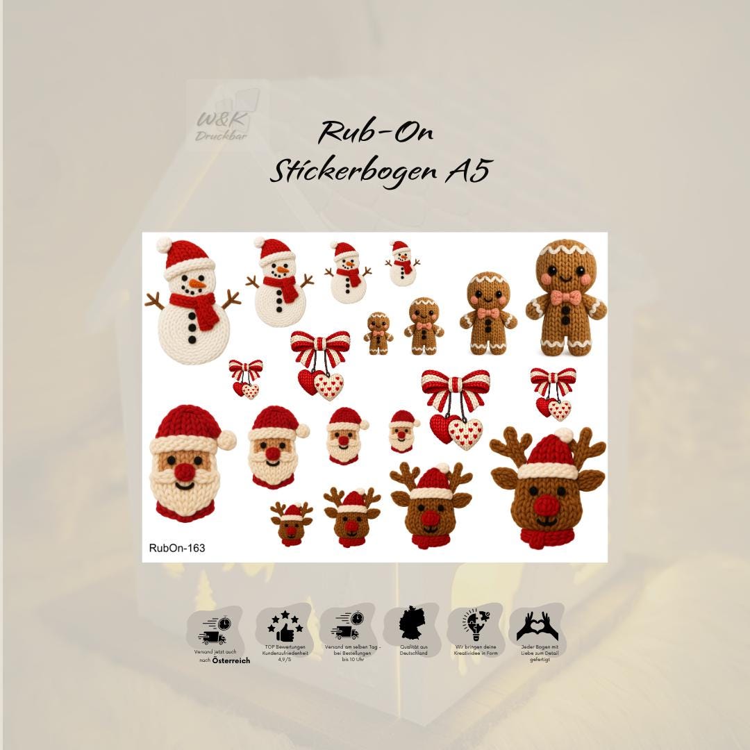 RubOn Sticker / Weihnachtsmaschen / A5 Bogen / Randlos / Abreibebilder / DIY Sticker für z.B. Glas Holz