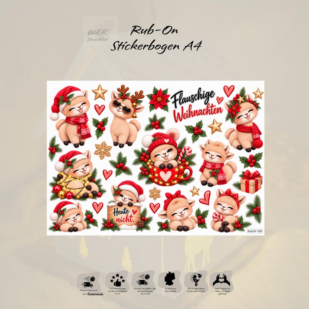 RubOn Sticker / Flauschalarm Weihnachten / A4 Bogen / Randlos / Abreibebilder / DIY Sticker für z.B. Glas Holz
